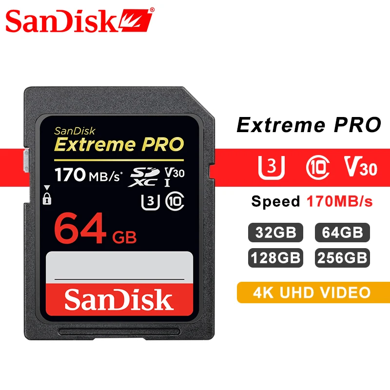 Карта памяти SanDisk для зеркальных камер Canon Nikon SD карт 16 ГБ 32 64 128 256 80 МБ/с. 95 съемка