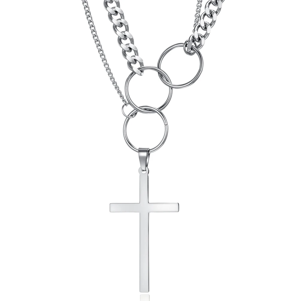 

FATE LOVE Simple Men Cross Layered Necklaces & Pendants Stainless Steel Chain Fashion jewelry
