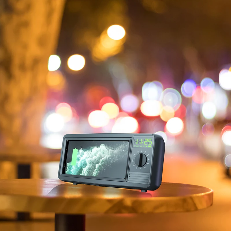 creative retro tv bluetooth speaker qi fast wireless charger for iphone huawei xiaomi standing alarm clock usb free global shipping