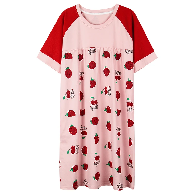 

Summer Cotton Women Nightgown Cartoon Printed Girls Nightdress Short Sleeve Round Neck Casual Soft Big Size Female Sleepwear