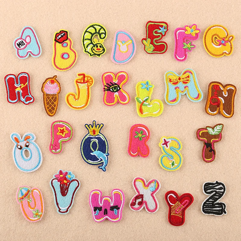 

130pcs/lot Small Embroidery Patches Letters Fun Creative Cartoon Animal Kids Clothing Accessories Iron Heat Transfer Applique
