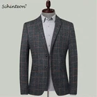 Мужской Блейзер в клетку Schinteon, повседневный приталенный пиджак, одежда для свадьбы и вечевечерние, 2020