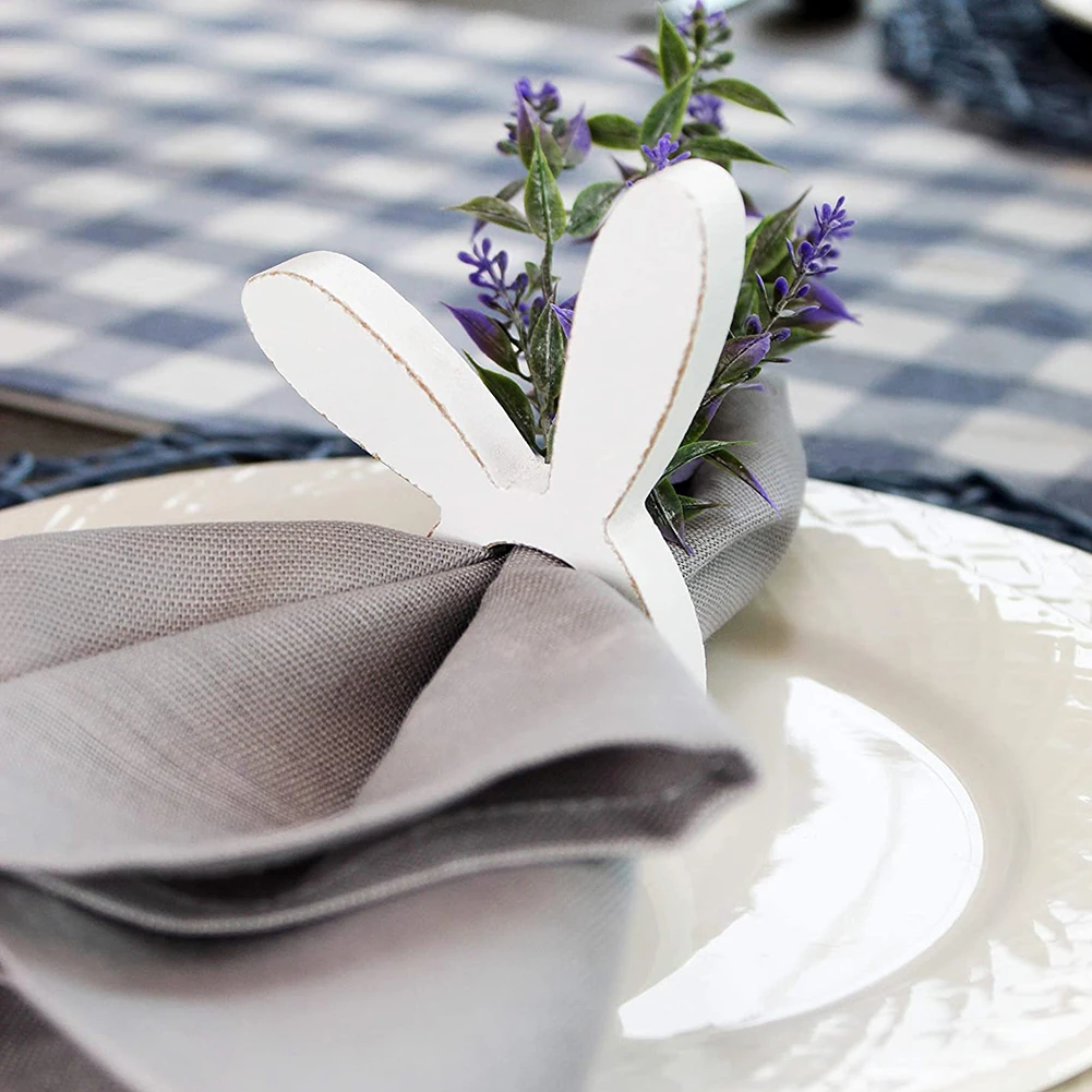 4Pcs Table Napkin Rings Cute Rabbit Wooden Ring Holder Wedding Party Easter Decor Wood | Дом и сад