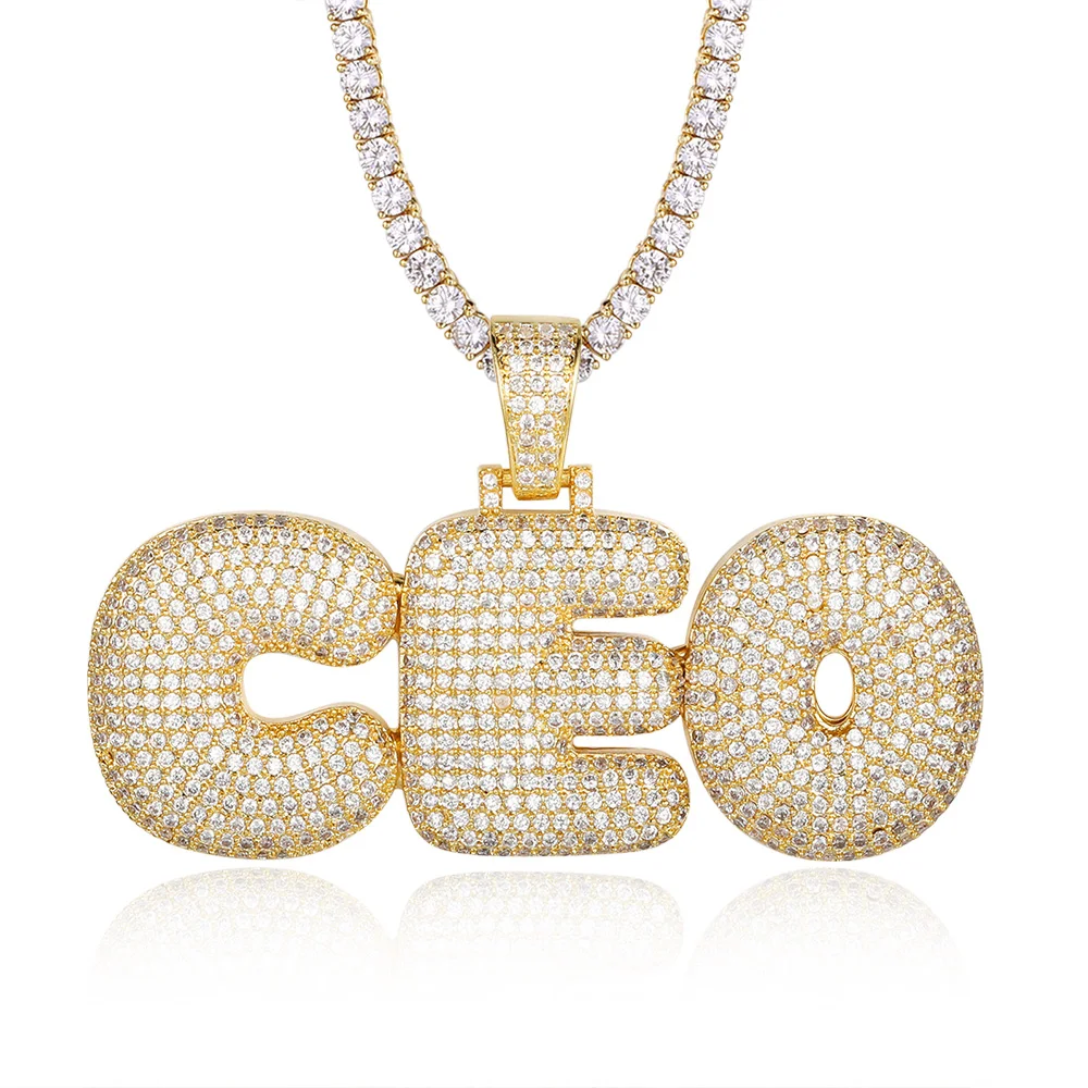 

Bling Custom Name Letter Zircon CEO Pendant Necklace 100% Micro Pave CZ Hip Hop Iced Out Tennis Chain Jewelry Dropshipping