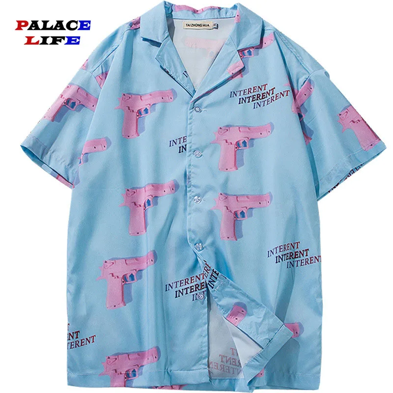 Гавайская пляжная рубашка с принтом пистолета для мужчин повседневный