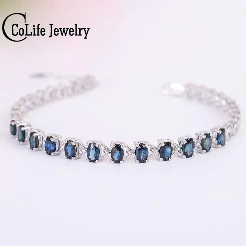 Акция сапфир браслет 12 шт 3.6ct натуральный темно синий драгоценный камень твердый