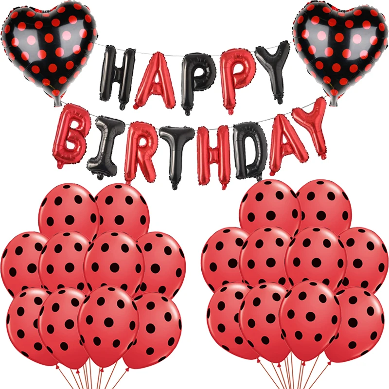 Латексные шары в горошек с волнистыми точками черные и красные пятна божья