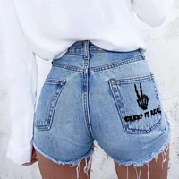 ladies high street personality printing punk raw edge summer new denim shorts hot pants wholesale