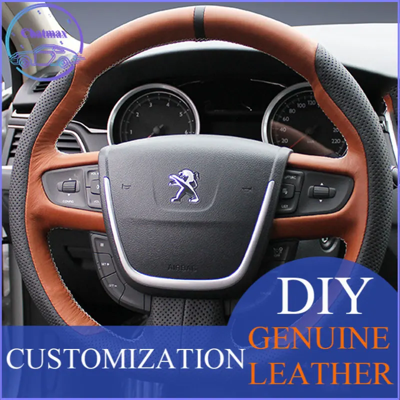 

DIY For Peugeot 508 2011-2019 Support Customization Hand Stitch Car Steering Wheel Cover Black Suede Leather Wrap Holder