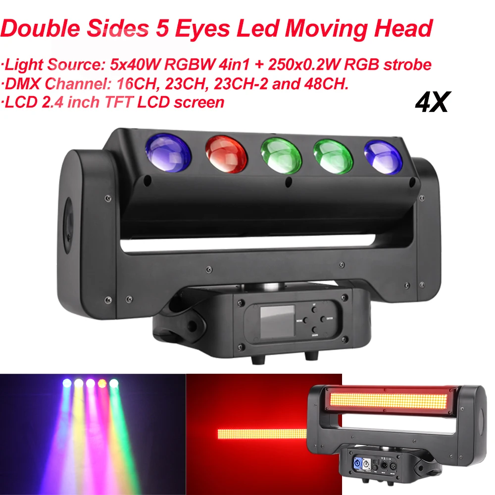 4 шт./лот 5x40 Вт RGBW 4в1 250x0 2 RGB Стробоскоп двухсторонний 5 глаз светодиодный