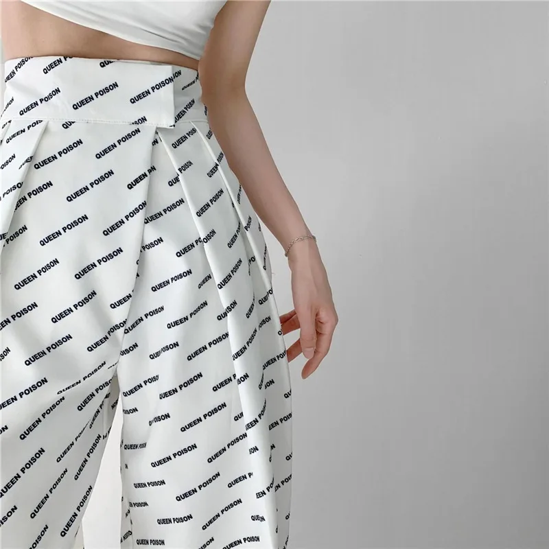 

Limiguyue Summer Letter Printed Women Casual Pants High Waist Suit Pants Fashion Loose Straight Mopping Trousers Suits K2388
