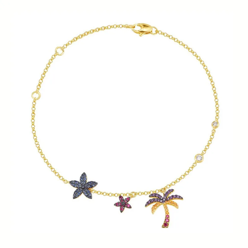 Женский браслет с тропическими джунглями SLJELY регулируемый из стерлингового