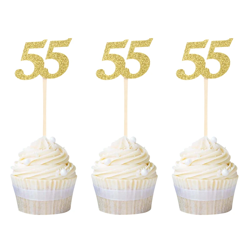 gold 55 12 шт. номер 30 40 50 60 для капкейка-30th 40th 50th 60th празднование Дня Рождения вечерние поставки торт фигурки жениха и невесты; дропшиппинг - Цвет: gold 55
