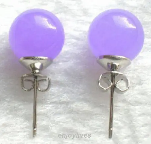 Серьги гвоздики с красными/фиолетовыми нефритовыми бусинами 10 мм|beads stud earrings|stud