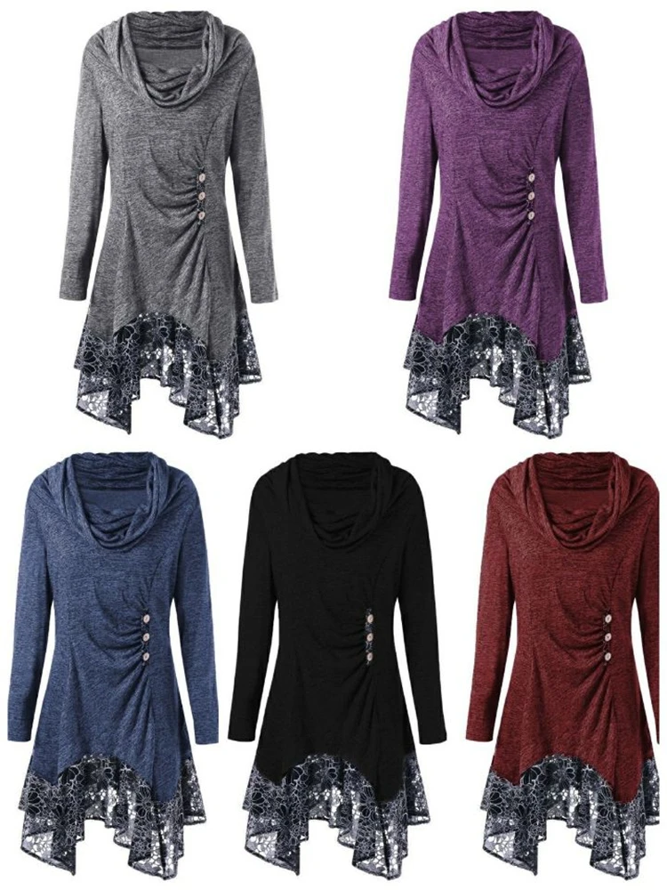 

Autumn and Winter Cosplay Lace Trim Dress Pile Collar Slim Long-sleeved Bottoming Dress Vestidos XL Ball Gown Harajuku Dress