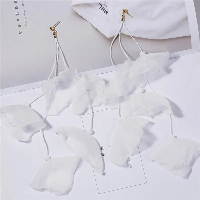 Product 16 Корейский цветок лепестки кисточкой серьги ручной работы ткань шифон Цветочные Висячие серьги для женщин ювелирные изделия pendientes mujer moda - Окраска металла: Product 16
