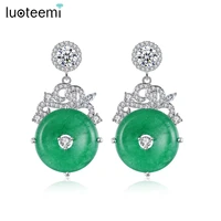 luoteemi new fashion imitation jade drop long earrings for women elegant girl cubic zirconia earring stylish chic jewelry gifts