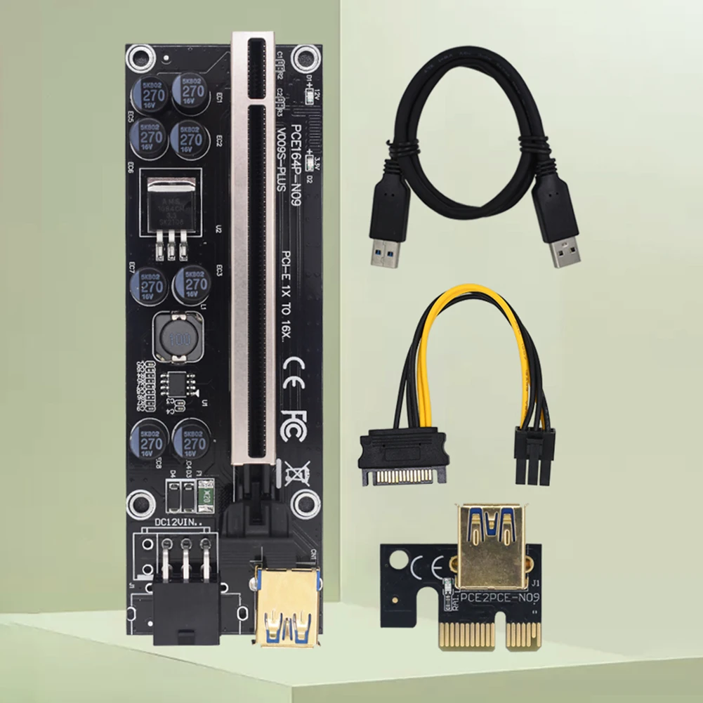 

VER009s Plus PCIE PCI Riser Card Ver 009S Express 1X 4X 8X 16X Extender Adapter Sata 15Pin to 6 Pin BTC Mining Miner