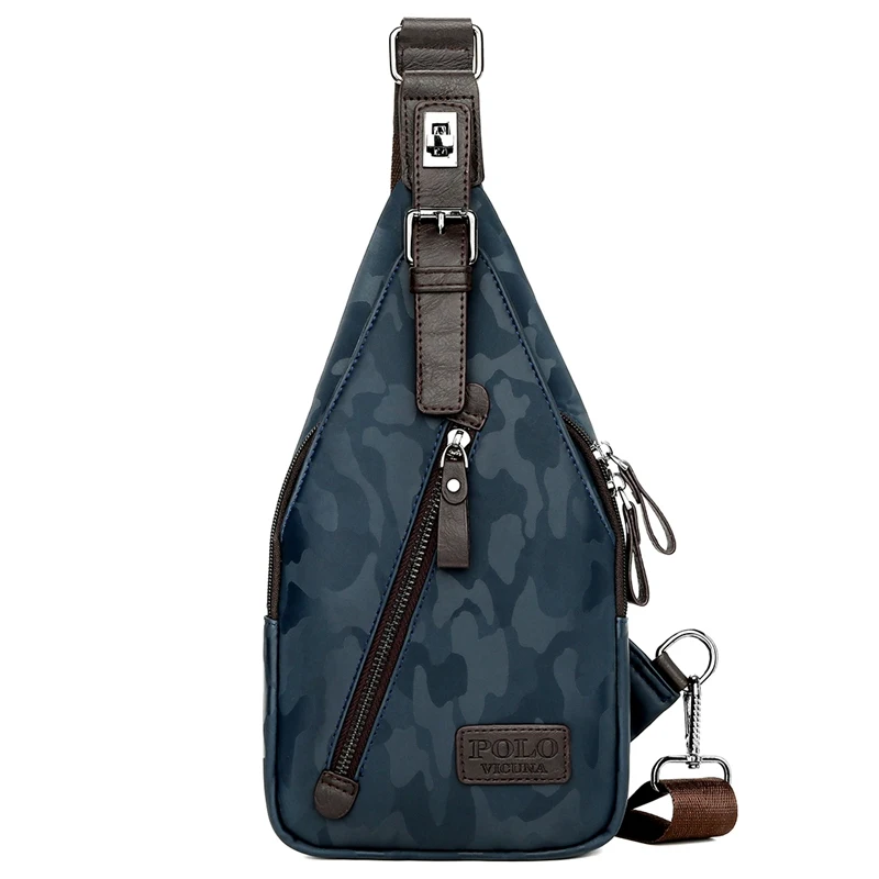 Camouflage Blue VICUNA POLO, известный бренд, защита от красок, магнитная кнопка, открытая кожа, мужские нагрудные сумки, модная дорожная сумка через плечо, мужская сумка-мессенджер - Цвет: Camouflage Blue