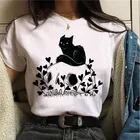 Женские летние футболки в стиле Харадзюку, футболка с принтом мультяшного кота на Хэллоуин, Женская Повседневная футболка с коротким рукавом, модель 2021 размера плюс XXXL
