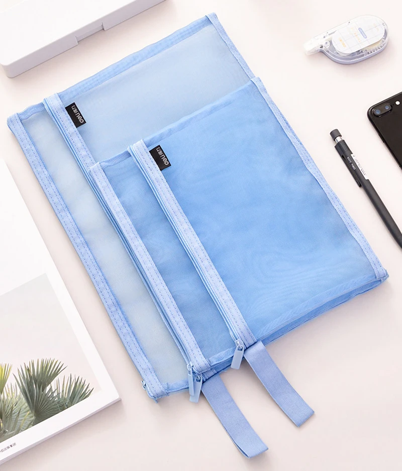 

A4 A5 Double Pocket Pencil Case Nylon Mesh Document File Zipper Bag Large Capacity Storage Pouch School Office Supplies 1pc