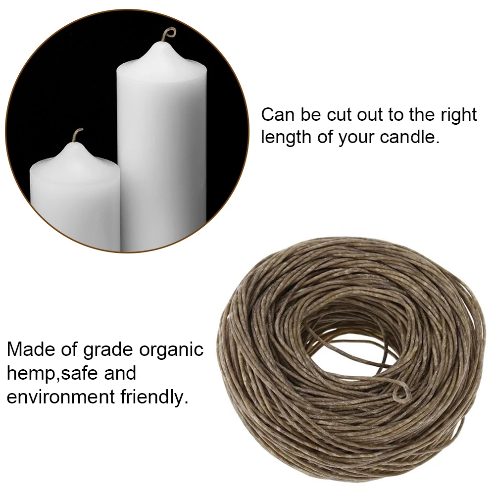 100% Organic Hemp Wicks Coated with Natural Beeswax Slow-Burning for DIY Candles Wicks Replacement for Oil Lamp 61m Candle Core
