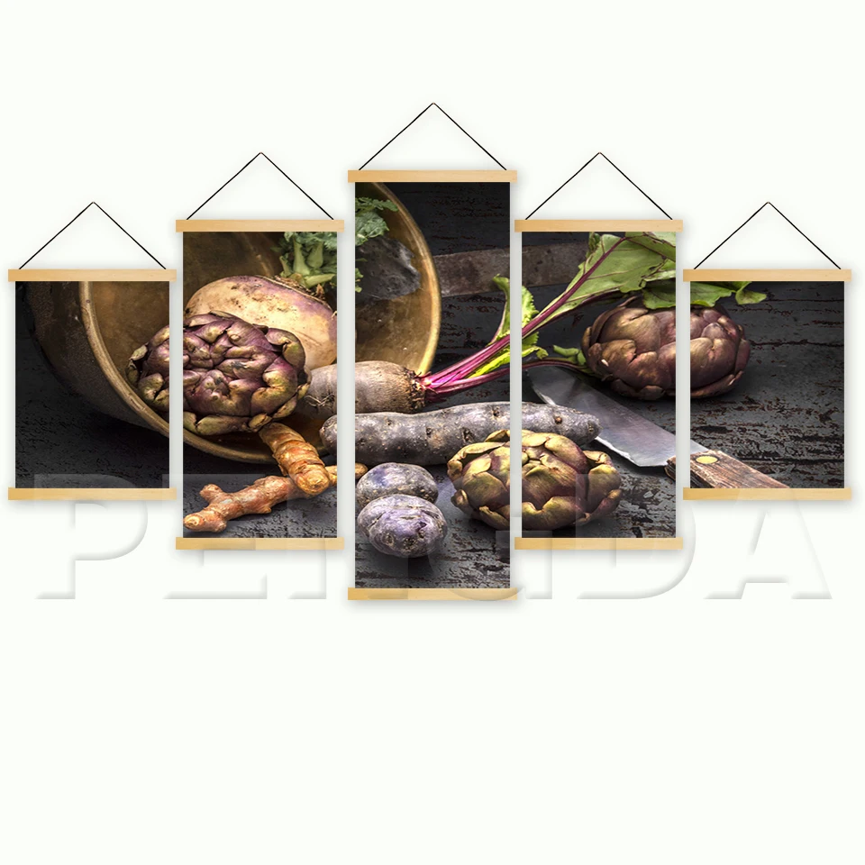 Картина на холсте для домашнего декора 5 панелей картина овощей деревянный