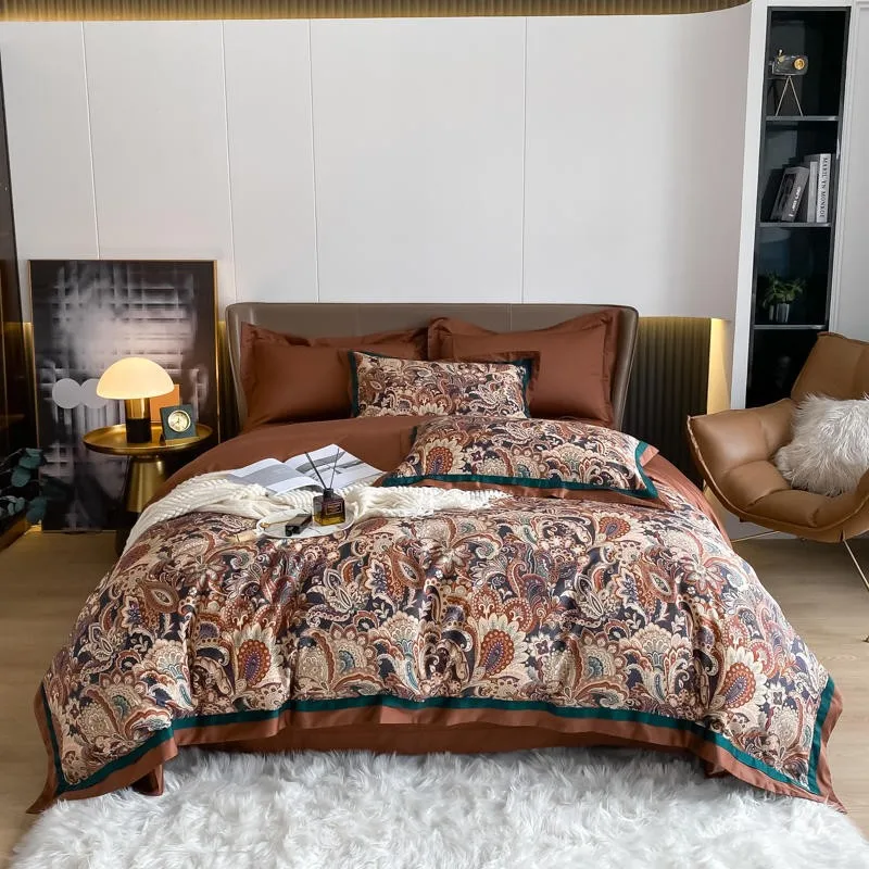 

Boho Paisley Print Luxury Duvet Cover Bed Sheet Pillow Shams 4Pcs Bohemian Premium 800TC Egyptian Cotton Soft Bedding set