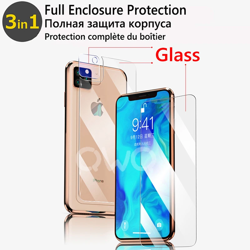 9H чехол на Полностью чехол из закаленного стекла для телефона для iphone XS 11 pro max XR задняя защитное стекло панель+ защита для экрана камеры крышка для айфона iphone 7 8 Plus HD чехол s защитная пленка чехол