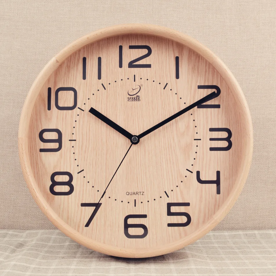 

Simple creative living room solid wood wall clock classic round silent wooden wall clock