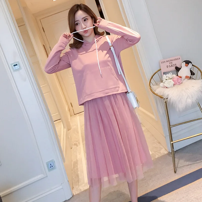 Комплект из толстовки и платья для кормящих мам беременных женщин одежда