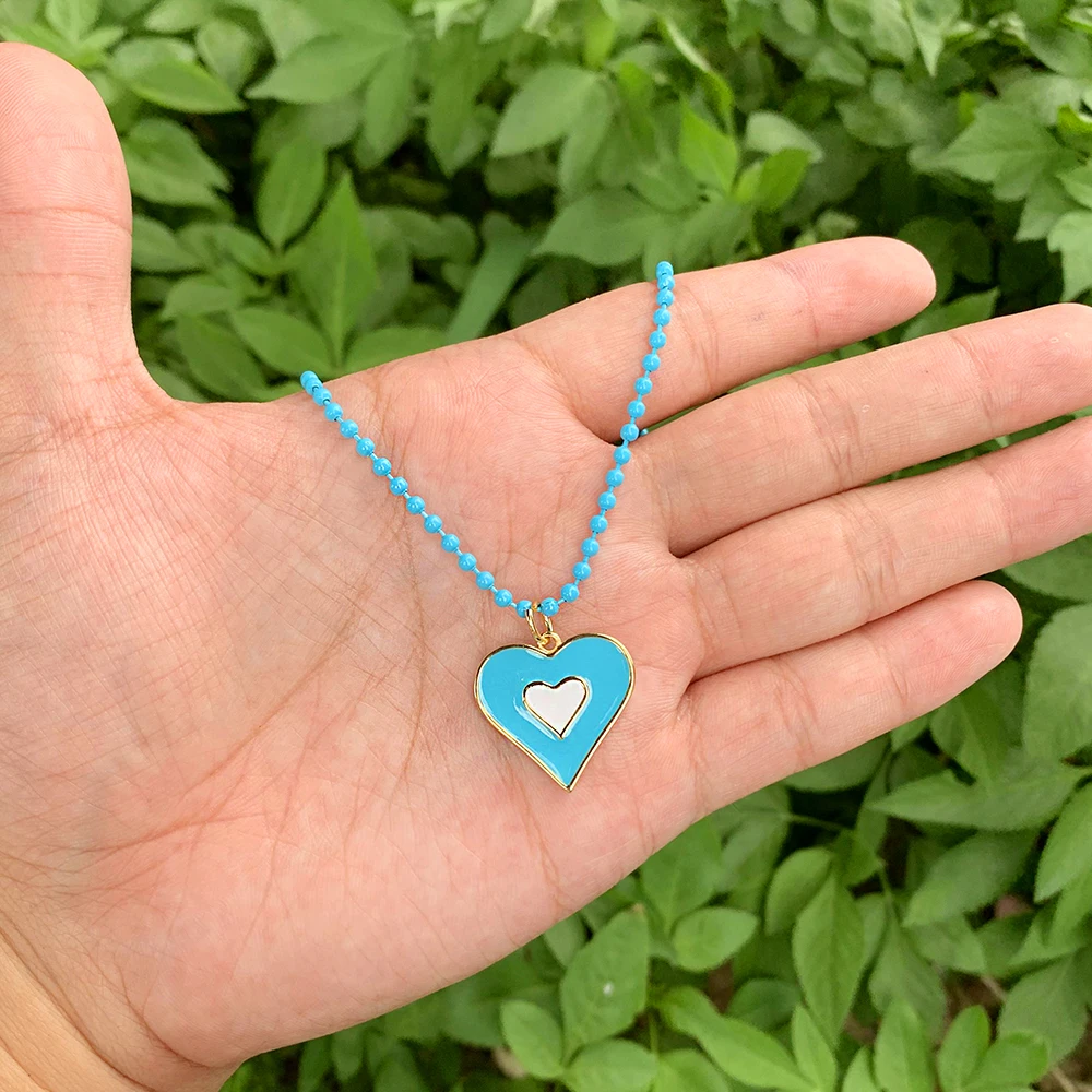 

2021 Fashion Spring Jewelry Gold Plated Enamel Love Heart Pendant Chain Necklace ,Valentine's Day Gift For Lover Mom