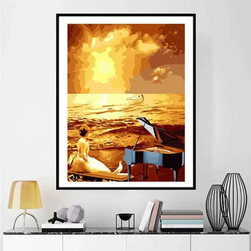 AZQSD масляная краска ing Seaside по номерам установка Sun Paint Холст Картина DIY пейзаж
