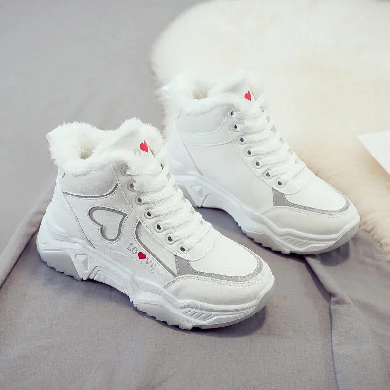 White gray Женские ботинки; бархатные теплые зимние ботинки; зимняя высококачественная Спортивная трендовая Повседневная обувь; уличная спортивная обувь; zapatillas mujer - Цвет: White gray