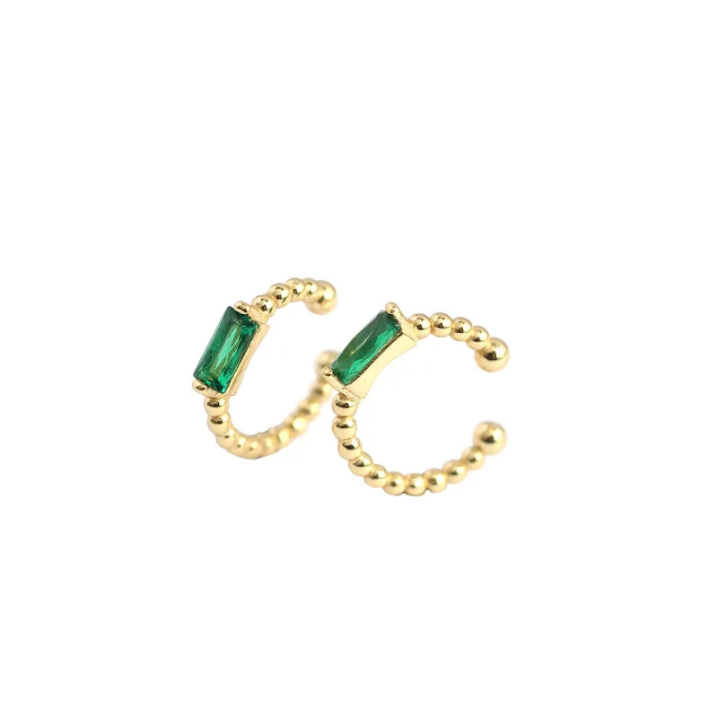 

Fengxiaoling Geometric Green Zircon Clip Earrings For Women 925 Sterling Silver Rectangle Fine Jewelry For Women Office/career