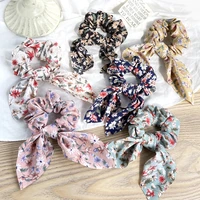 new chiffon bowknot elastic hair bands for women girls floral scrunchies headband hair ties ponytail holder hair accessories