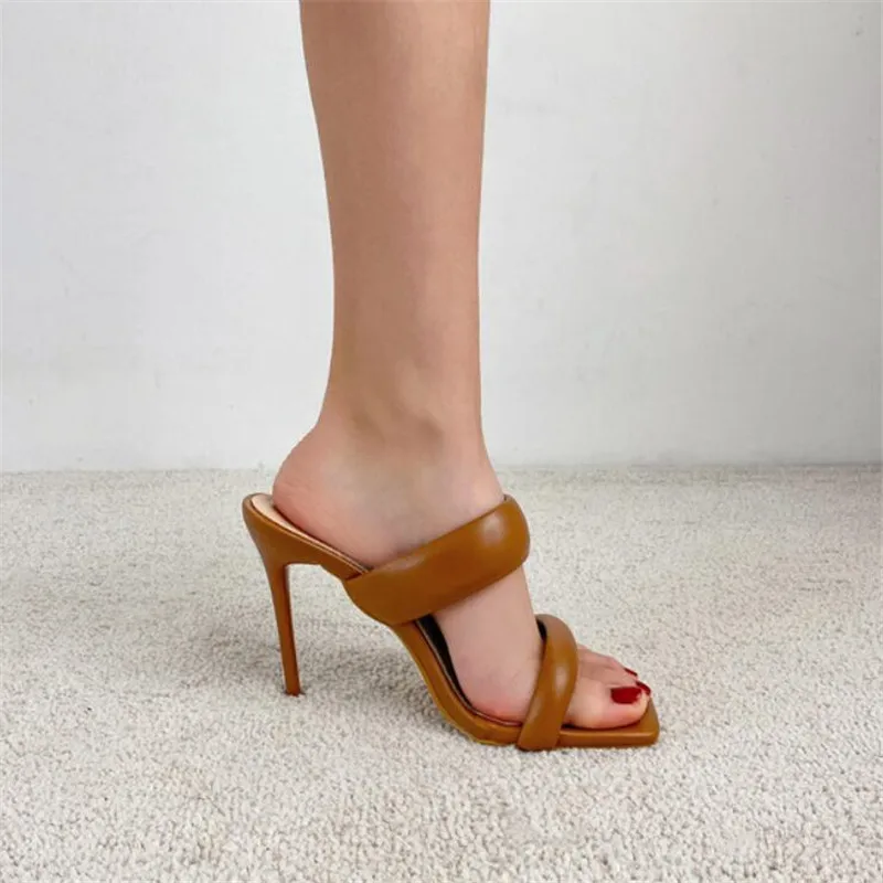 

New Design Sweet Fashion Women's Slippers Summer Female Square Toe Thin High Heels Mules Slides Party Dress Pumps Shoes