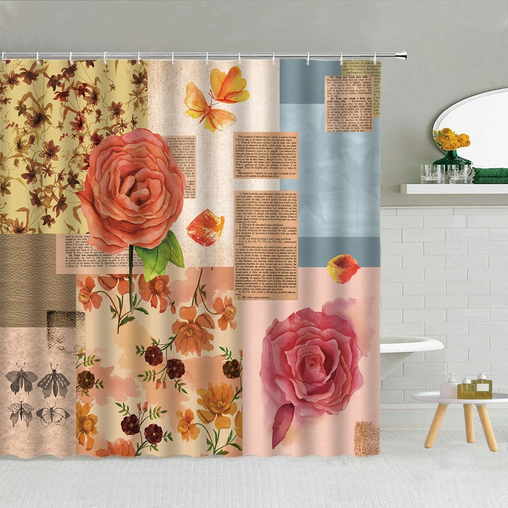 

Ретро-занавеска для душа в китайском стиле с цветами и бабочками, занавеска для душа из полиэстера с крючками, высококачественный экран для ...