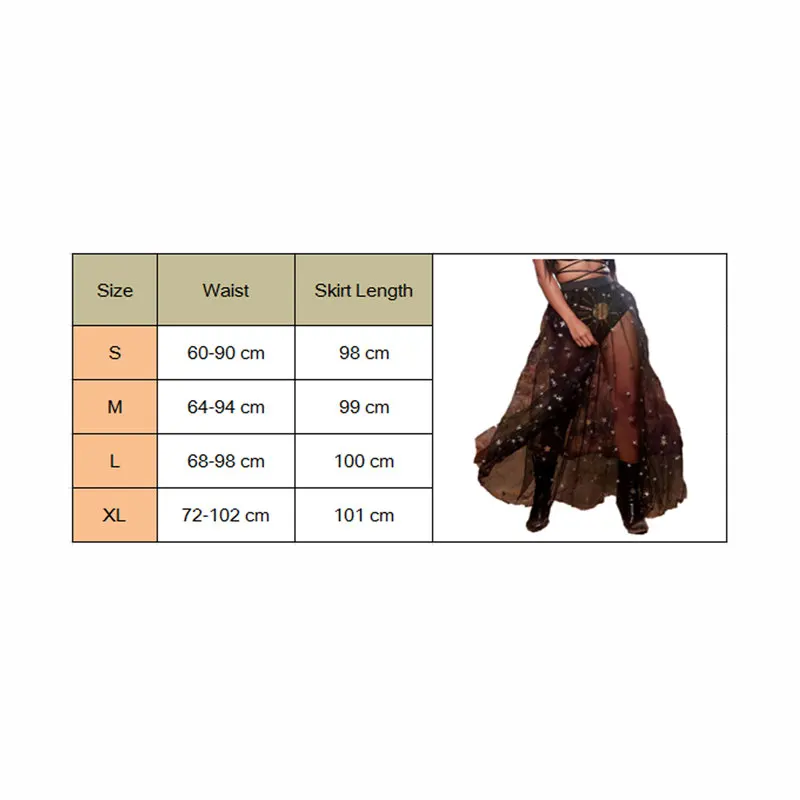

Women Star Embroidery Sexy See-through Mesh Skirt Summer Ladies Fashion Skirts for Party Club Beach 2021 Women Clothes