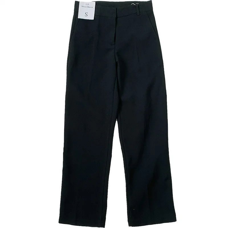 

Yeeloca Recommends Design Buckle Versatile Suit Pants Summer Women Simple Black Straight Trouser Office Lady High Waist Bottoms