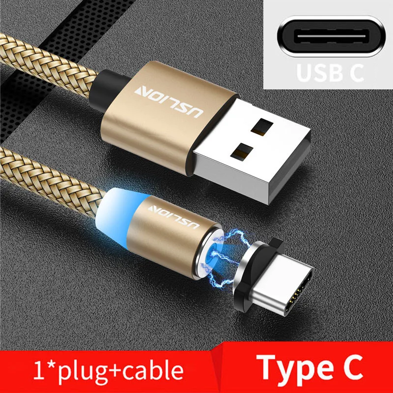 Магнитный кабель USLION, Micro usb type C, кабель для быстрой зарядки, зарядное устройство для iPhone, samsung, huawei, Xiaomi, Micro USB кабель, USB C кабель - Цвет: Gold for Type C