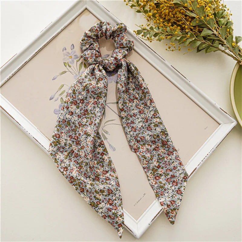 

Floral Printing Beautiful Fashion Hair Scrunchies Hair Accessories Ponytail Hair Scarf Elastic Hair Bands Women Long Hair Ribbon