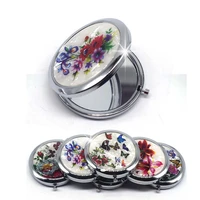 mini makeup compact pocket mirror flower butterfly bamboo metal portable two side folding makeup mirror vintage cosmetic mirrors