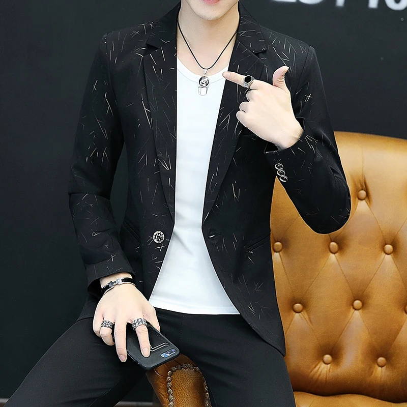 

2019 New Boutique Fashion Print Men Casual Business Blazer / Hot Stamping Stripe Mens Slim Suit Jacket Male Coat