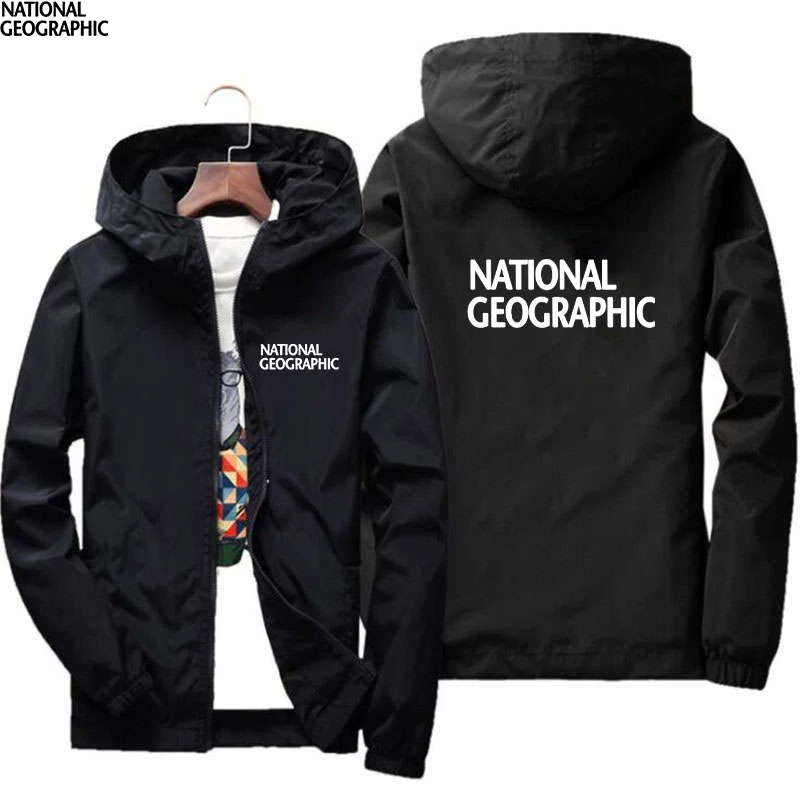 

National Geographic Logo 2021 Summer Men's New Sunscreen Clothing Jacket Fashion Brand Printing Men Sunscreen Trench CoatHoodie