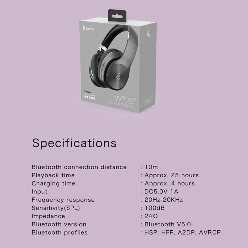 EDIFIER W828NB ANC беспроводные наушники гибридные активные шумоподавляющие Bluetooth 5,0 стерео наушники 80h время воспроизведения