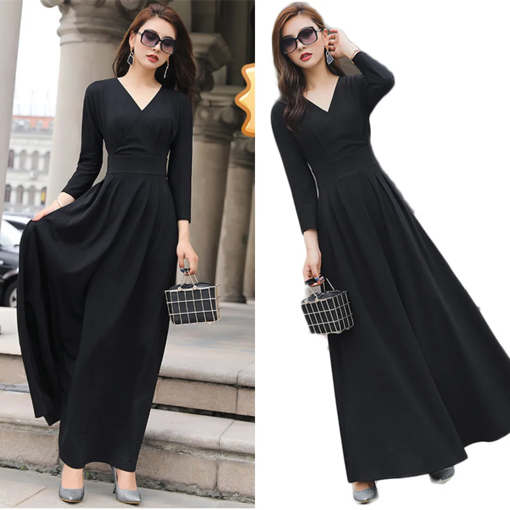 

Женское винтажное платье с длинным рукавом, V-образным вырезом