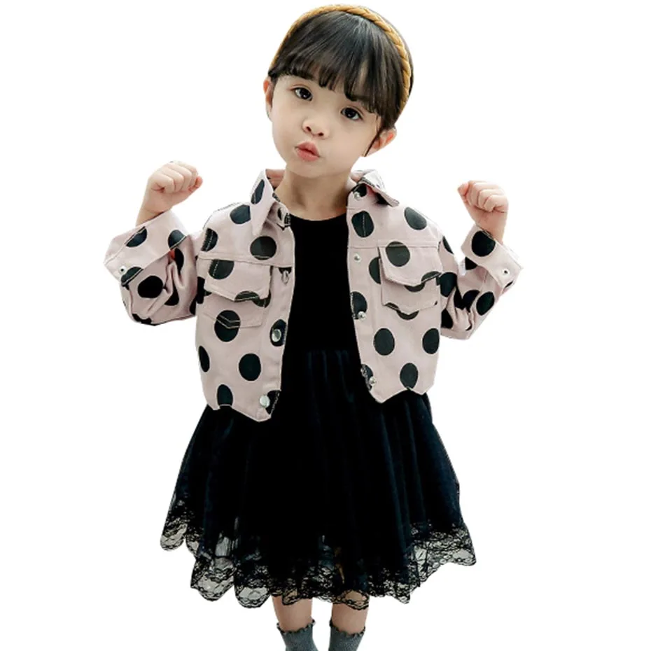 Новинка одежда для маленьких девочек куртка в горошек и платье стиле пэчворк