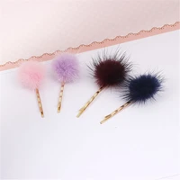 pack of 2 mink fur mini pom poms hair pins for girls hair accessories soft fluffy genuine mink fur children hair clips