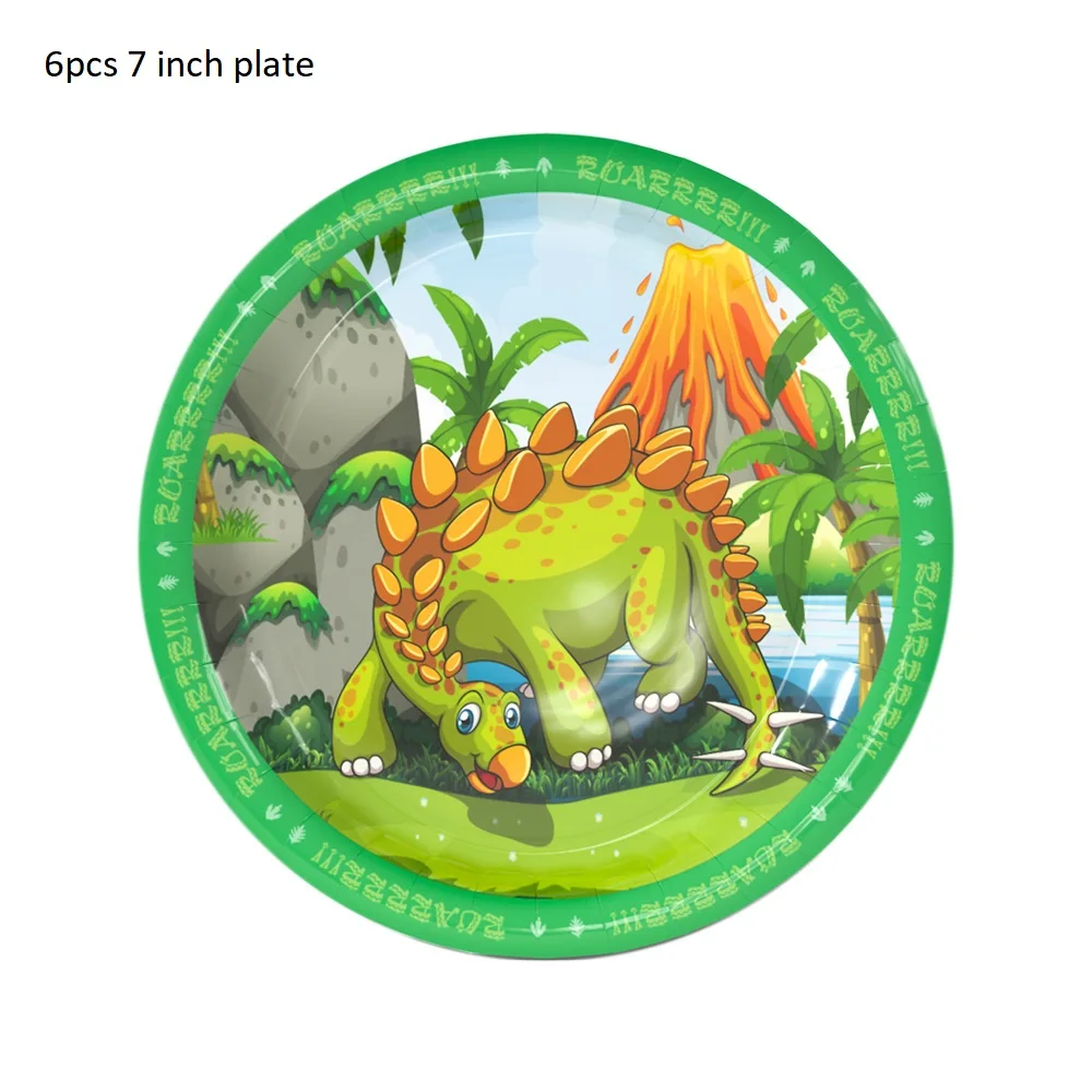 6pcs 7 inch Plate Dinosaur Party Tableware Paper Plate Cup Napkins Tablecloth Banner Happy Birthday Event Party Supplies for Boys - Цвет: 6pcs 7 inch Plate